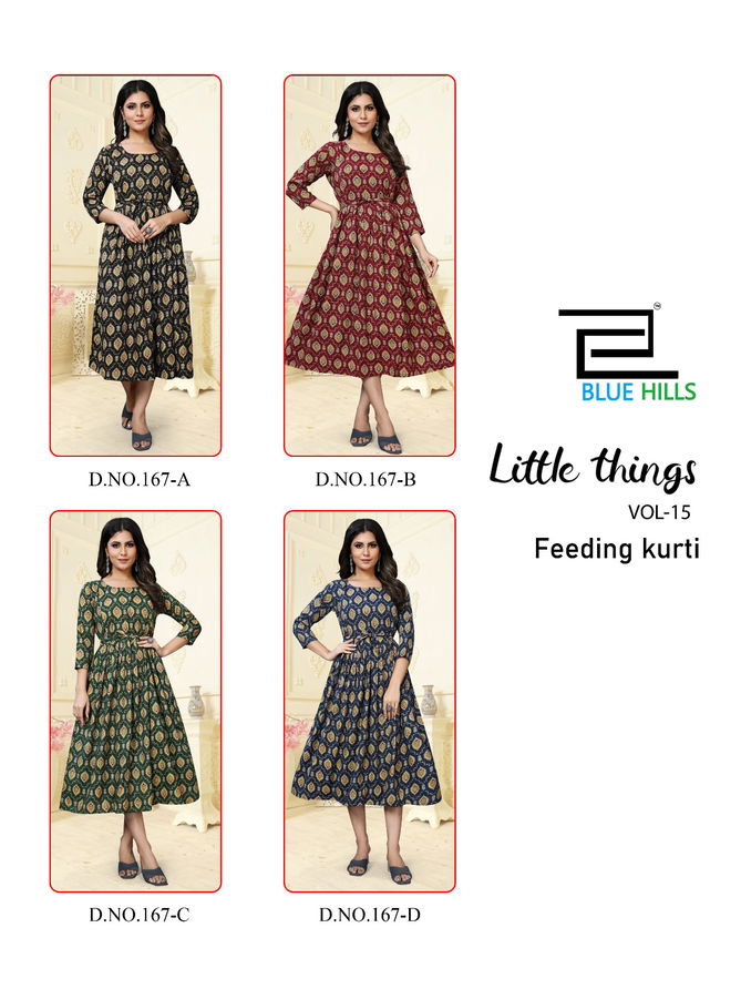 Little Things Vol 15 By Blue Hills Rayon Feeding Kurti Wholesalers In Delhi
